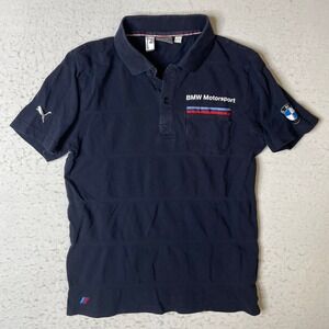 Puma BMW Motorsport Mens Polo Shirt Navy Blue Cotton Short Sleeve S 567094